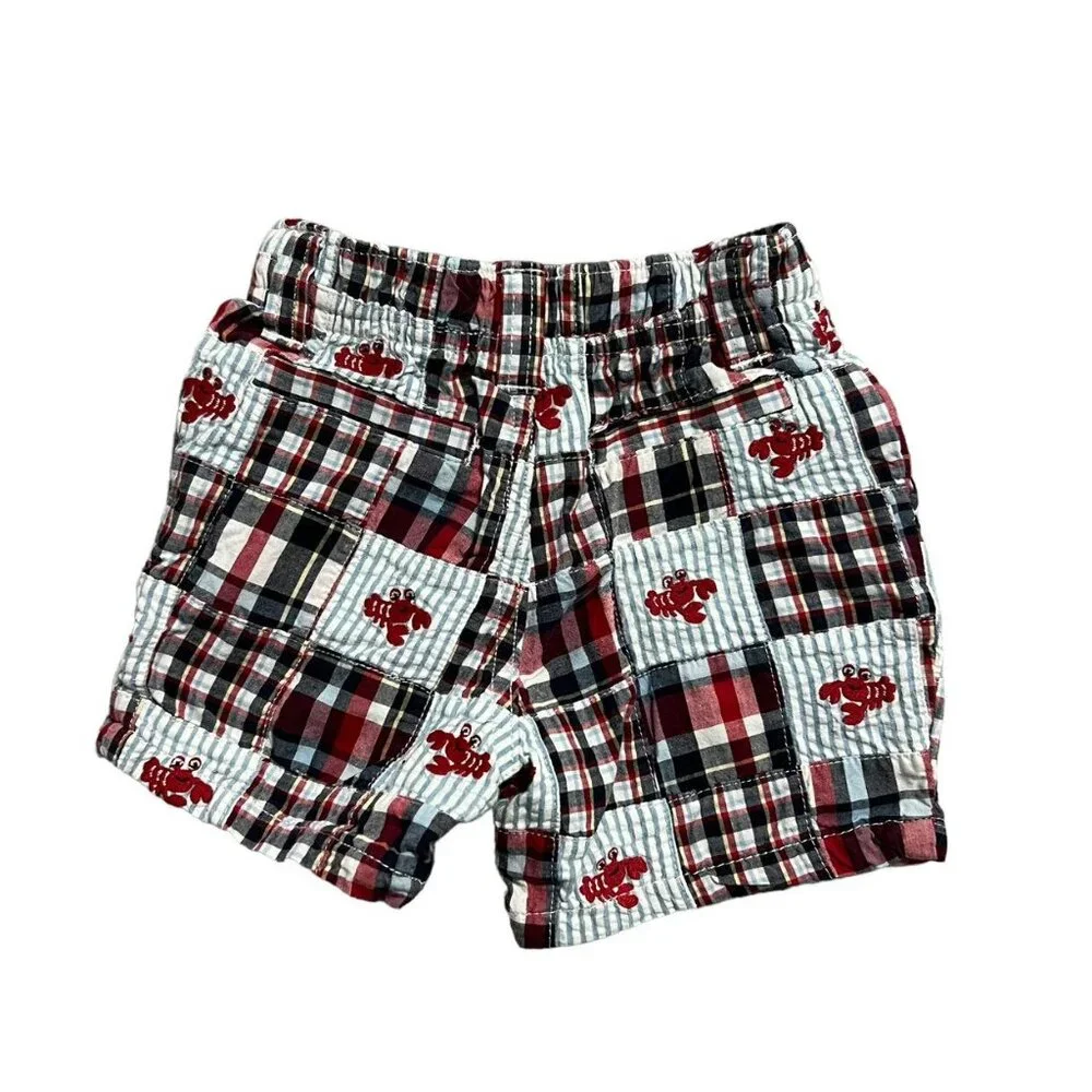 Gymboree 6-12m Lobster Appliqué Bodysuit & Madras Plaid Shorts